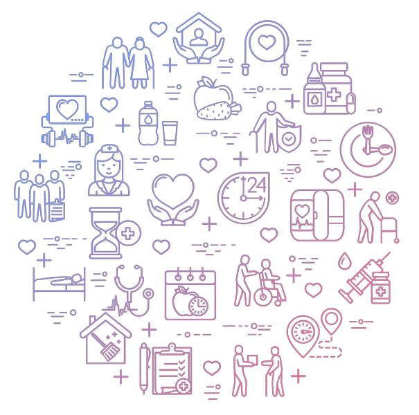 circle made up of an assortment of care service icons