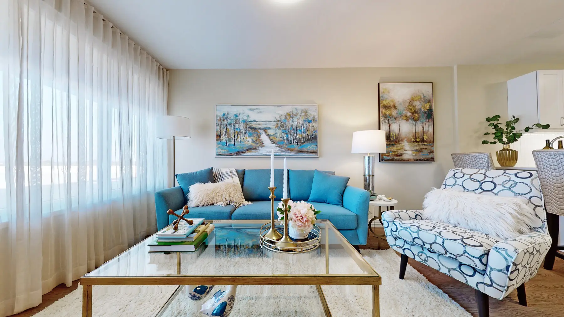 Alternative view of model suite, living room at Chartwell St. Catharines