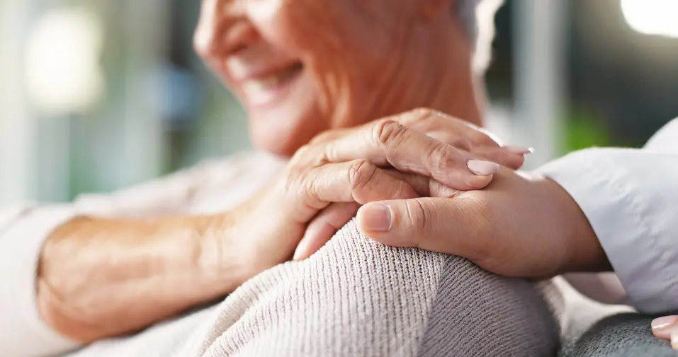 Hospital, doctor and support for senior patient, checkup and consultation for healthcare, empathy or ill. Clinic, medical professional and care for elderly person with dementia, sickness or diagnosis.
