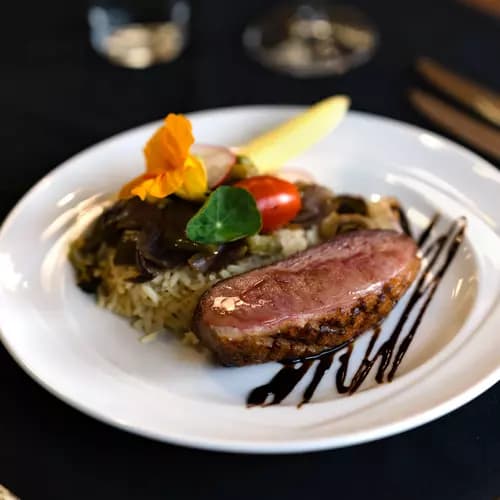 Dinner plate with steak and risotto / Assiette avec steak et risotto