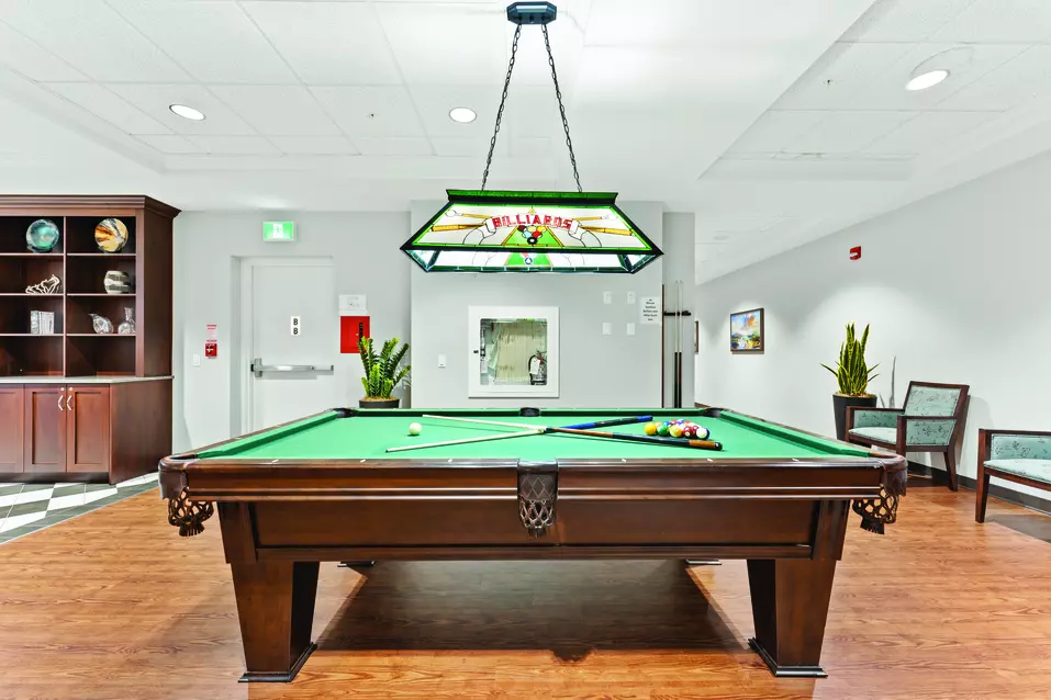 Chartwell Allandale Station Retirement Residence Billiards table in the games room.
