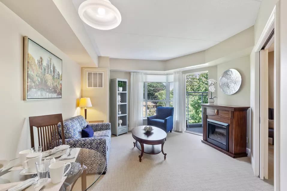 A lovely suite living room of Chartwell Tranquility Place retirement Residence