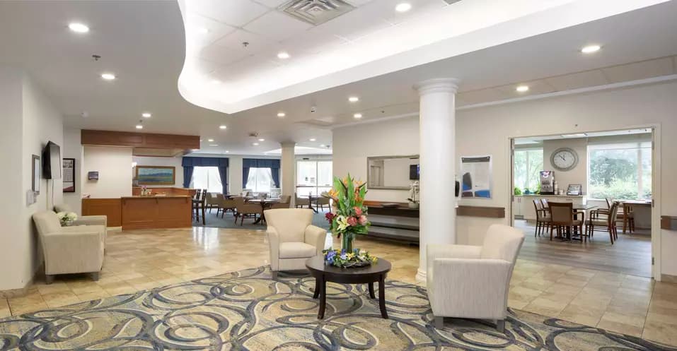 open concept lobby at chartwell pickering city centre retirement residence